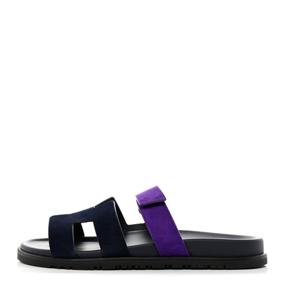 Hermes Suede Goatskin Womens Chypre Sandals 42 Marine Violet Majorette 1 of 9