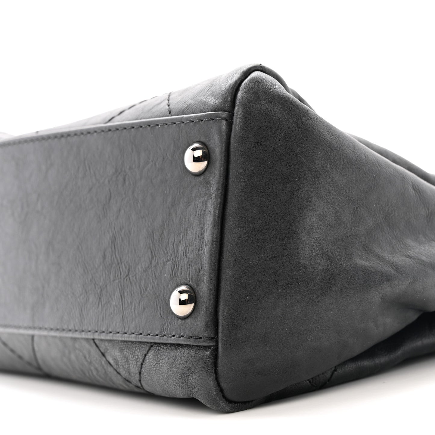 Washed Calfskin Diamond Stitch Hamptons Shopping Tote Black