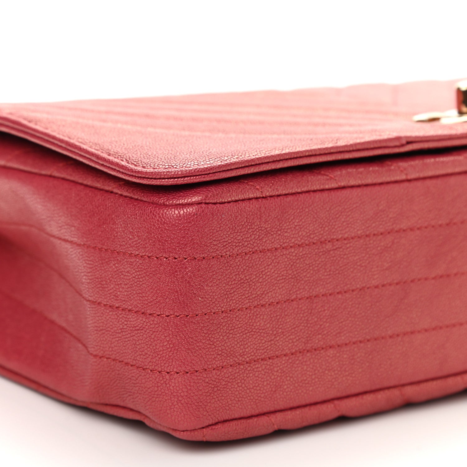 Chanel Metallic Caviar Chevron Quilted Medium Statement Flap Dark Pink 9 of 10