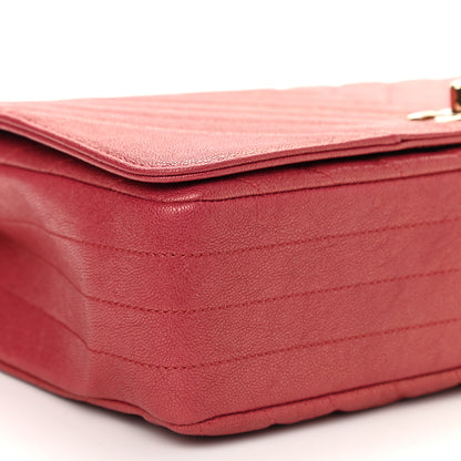 Chanel Metallic Caviar Chevron Quilted Medium Statement Flap Dark Pink 9 of 10