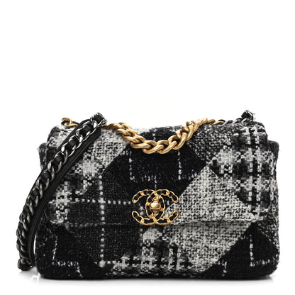 Chanel Tweed Quilted Medium Chanel 19 Flap Black White 1 of 10