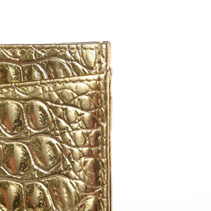 Chanel Metallic Calfskin Crocodile Embossed Cocodile Card Holder Gold 9 of 11