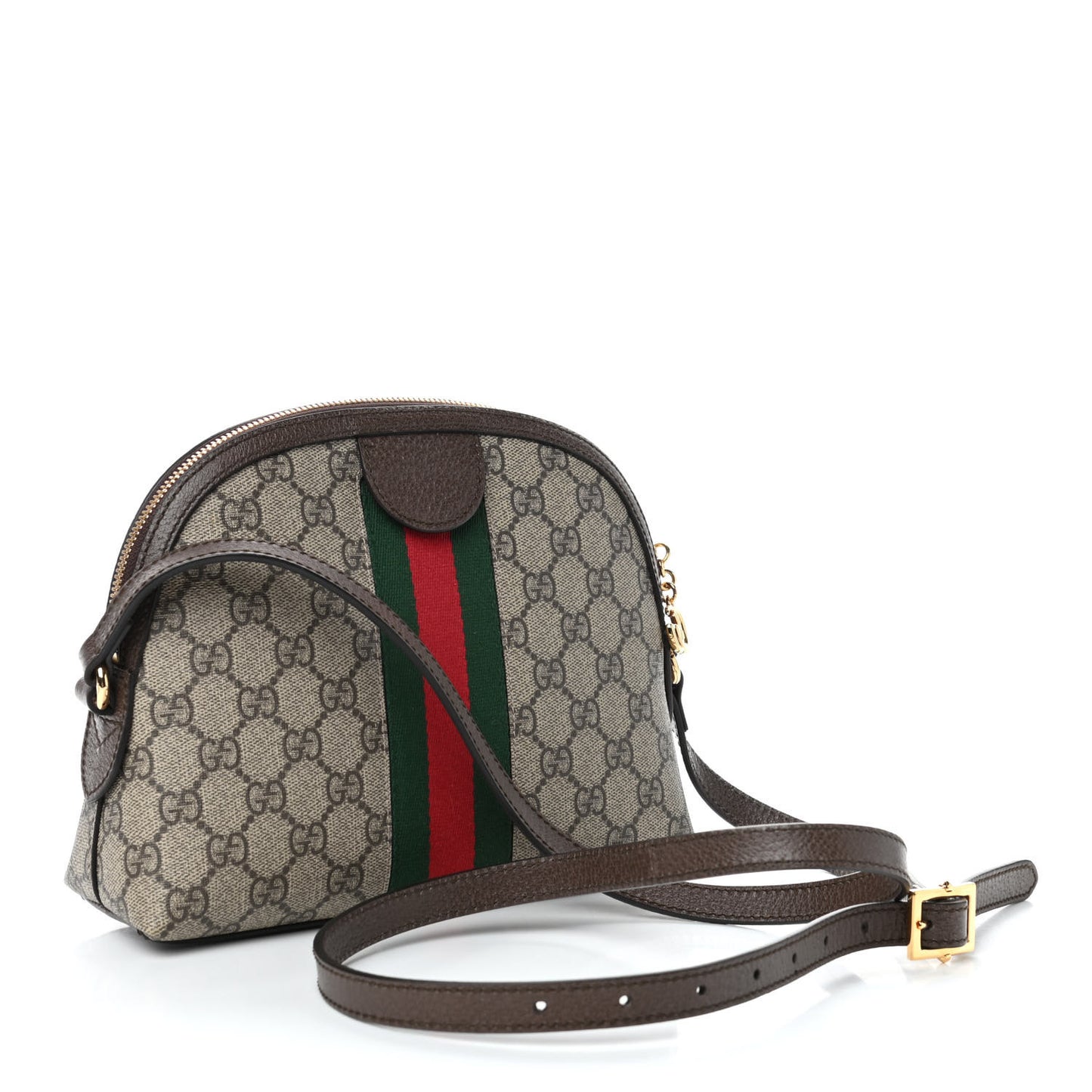 GG Supreme Monogram Textured Dollar Calfskin Web Small Ophidia Dome Shoulder Bag Beige Ebony New Acero