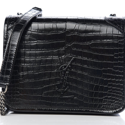 Saint Laurent Crocodile Embossed Lambskin Matelasse Monogram Niki Chain Wallet Black 8 of 9