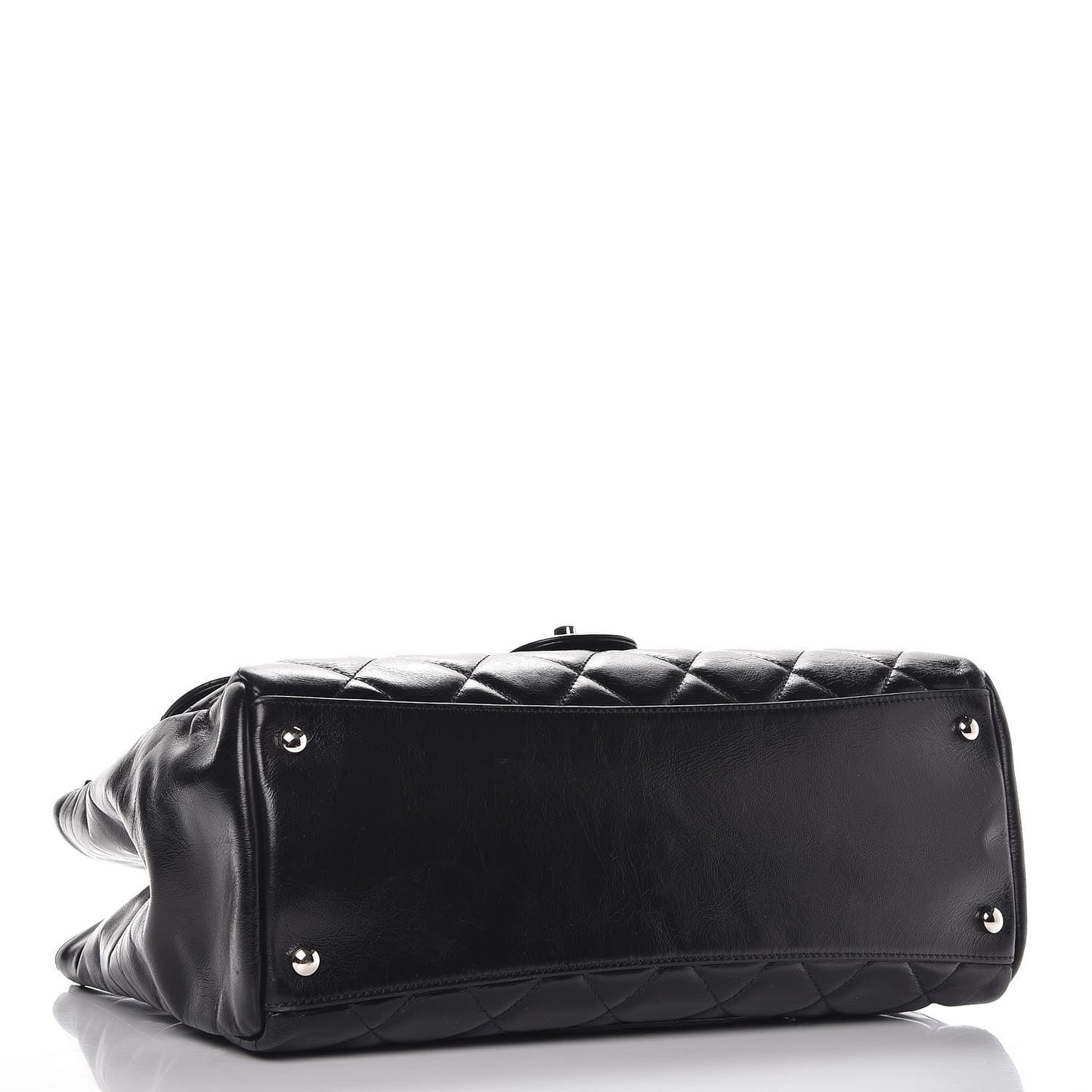 Glazed Calfskin Quilted Small CC Delivery Tote Black