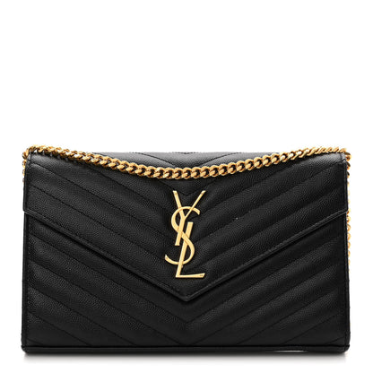 Saint Laurent Grain De Poudre Matelasse Chevron Monogram Chain Wallet Black 1 of 11