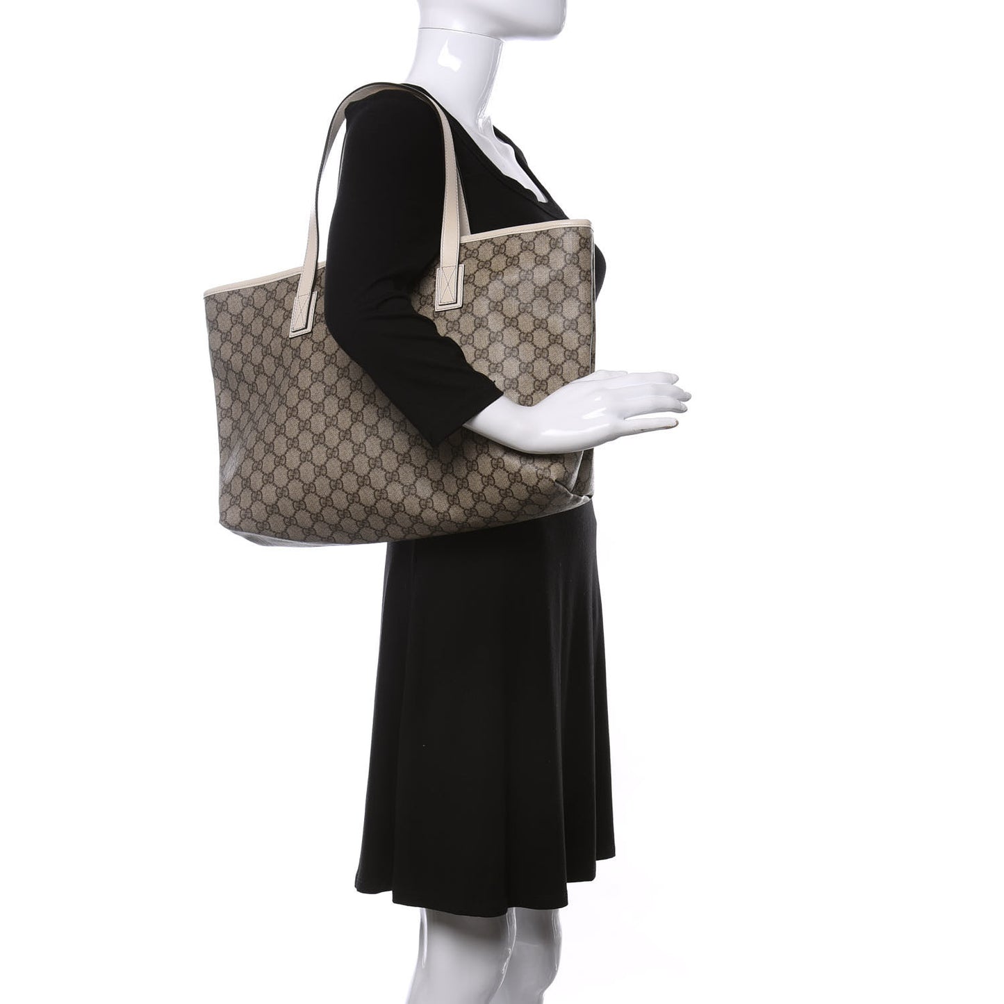 GG Supreme Monogram Medium Zippered Shopping Tote Off White