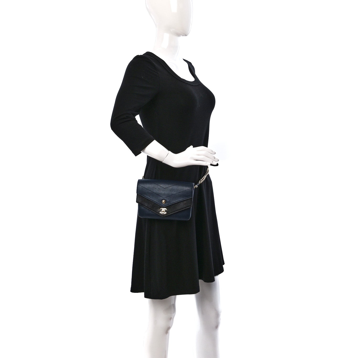 Chanel Sheepskin Chevron Quilted Double Chevron Waist Bag Navy Black 2 of 13