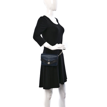 Chanel Sheepskin Chevron Quilted Double Chevron Waist Bag Navy Black 2 of 13