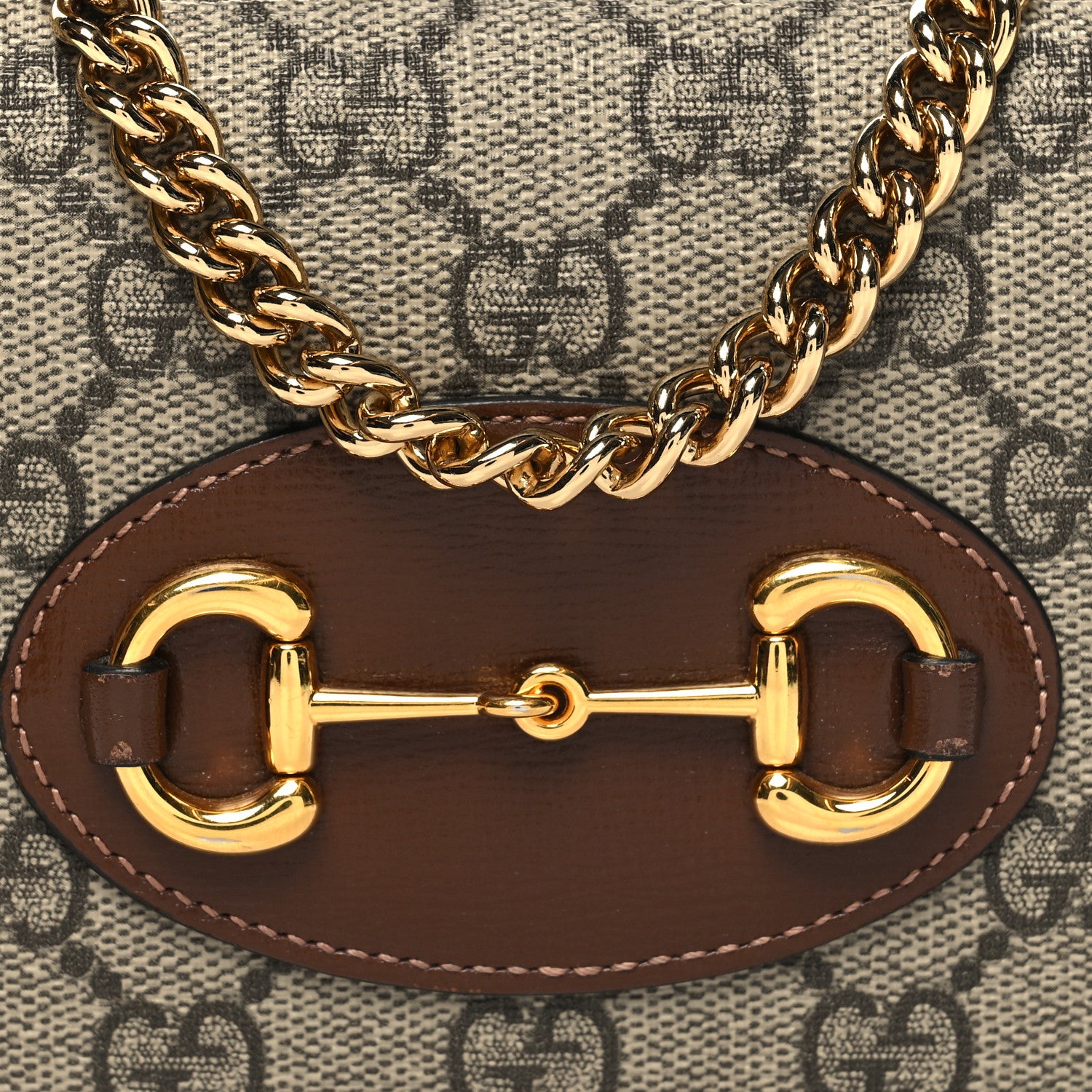 Gucci GG Supreme Monogram Azalea Calfskin Horsebit 1955 Wallet On Chain Beige Ebony Brown Sugar 8 of 10