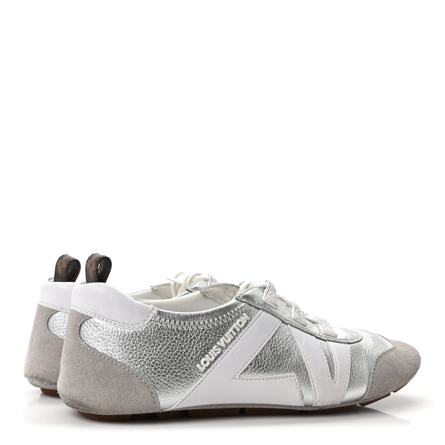 Louis Vuitton Metallic Grained Calfskin Womens LV Sneakerina 38 Silver 5 of 10