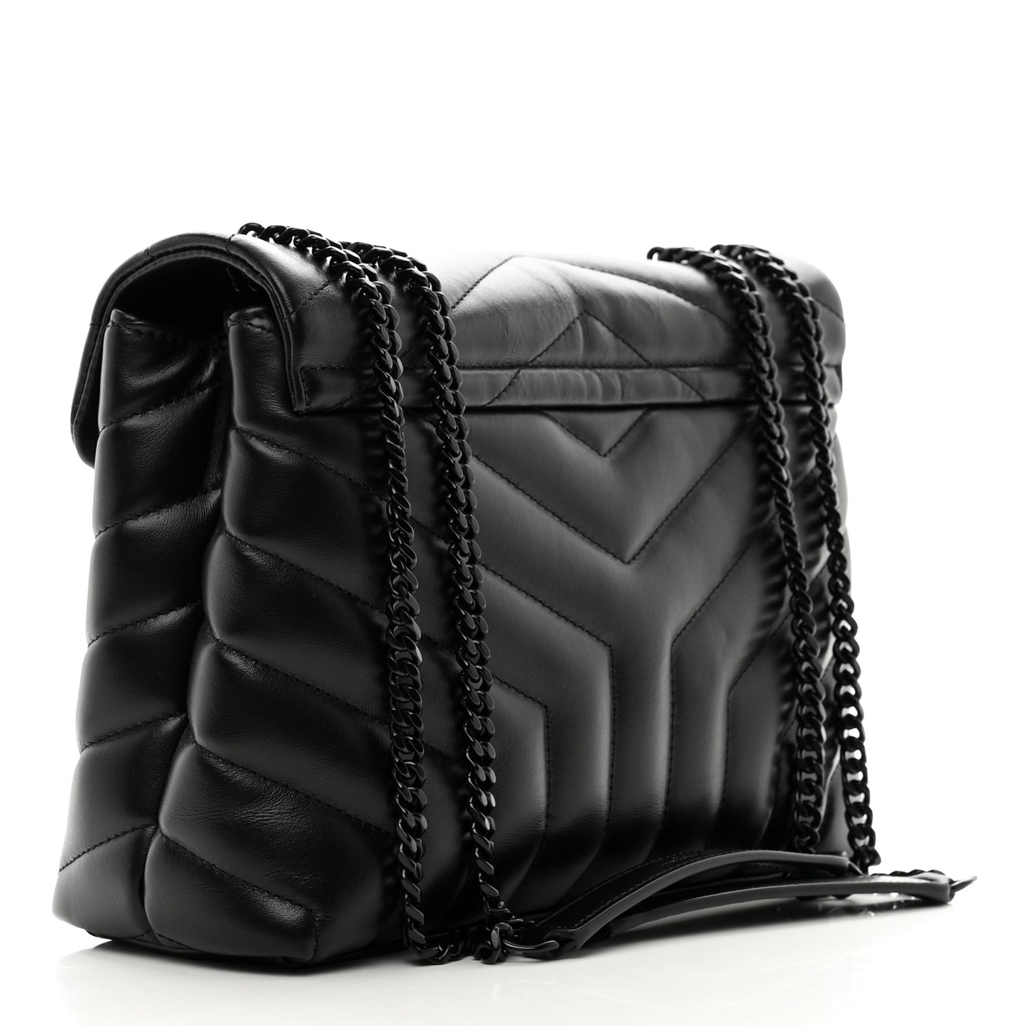 Calfskin Y Quilted Monogram Monochrome Small Loulou Chain Satchel Black
