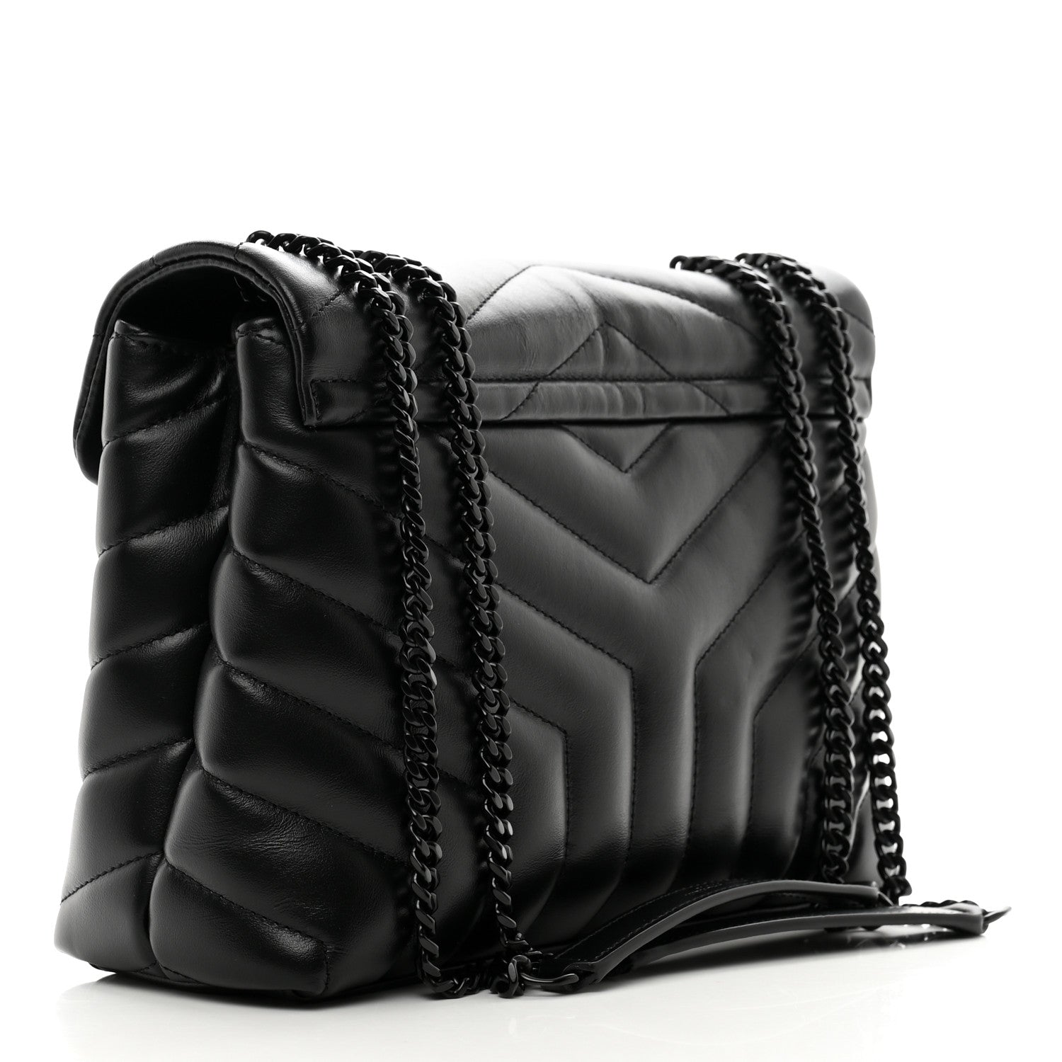 Saint Laurent Calfskin Y Quilted Monogram Monochrome Small Loulou Chain Satchel Black 3 of 12