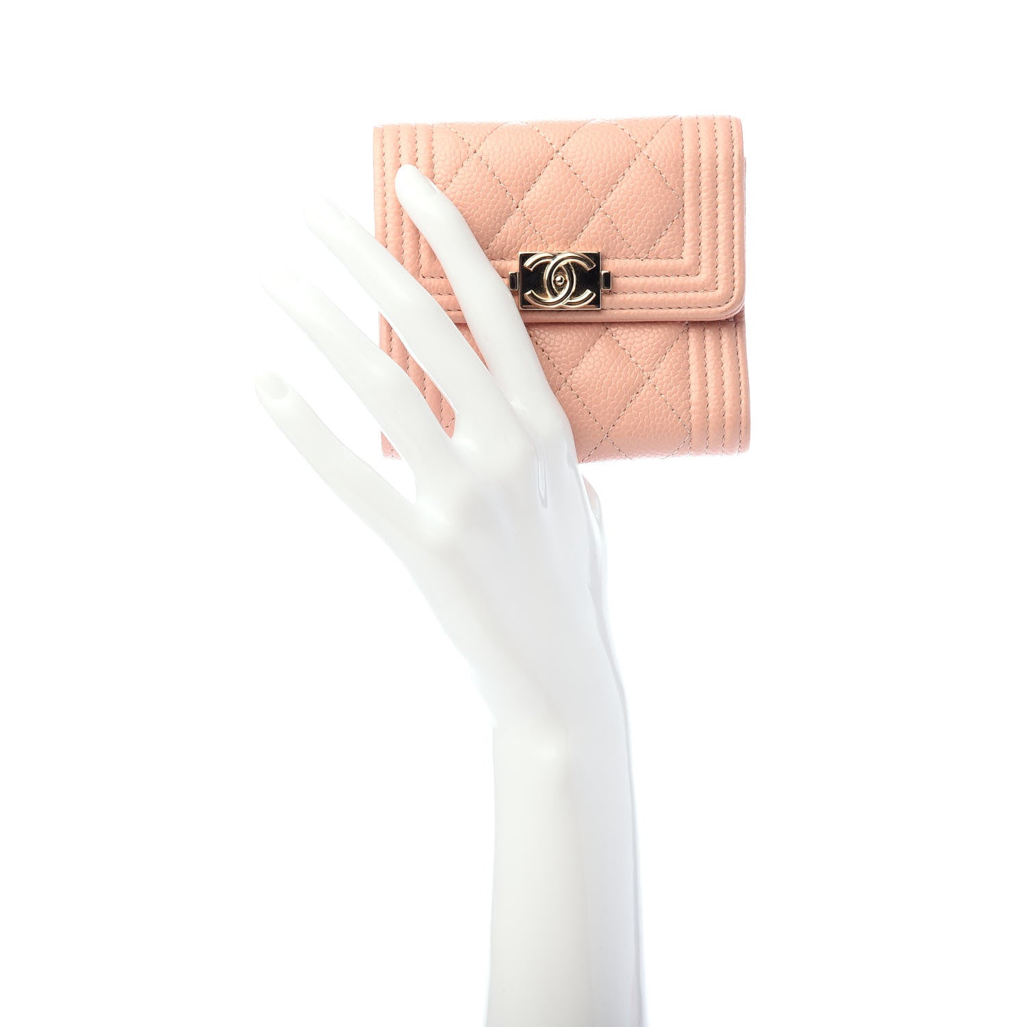 Chanel Caviar Quilted Boy Compact Wallet Rose Clair 2 of 7