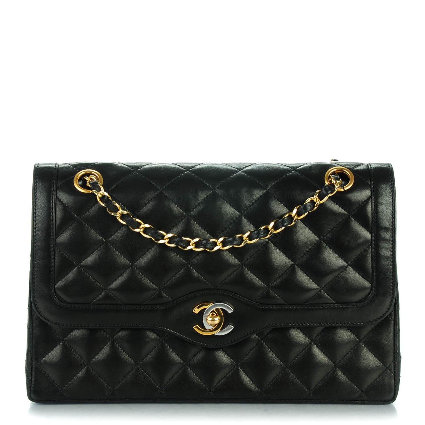 Lambskin Quilted Medium Double Flap Black