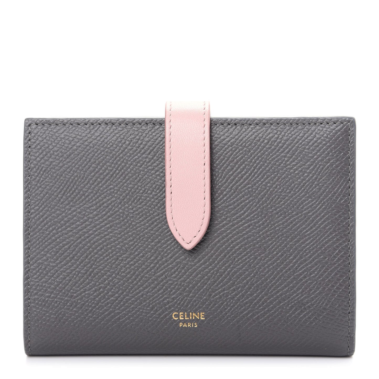 Grained Calfskin Medium Multifunction Strap Wallet Grey Vintage Pink