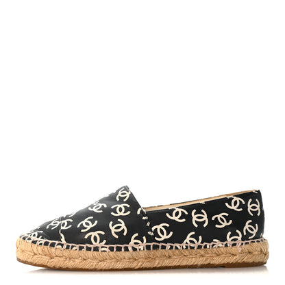 Chanel Lambskin Printed CC Espadrilles 38 Black White 1 of 10