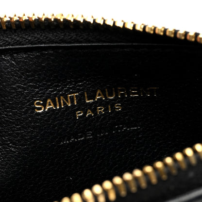 Saint Laurent Lambskin Matelasse Cassandre Carre Fragments Zippered Card Case Black 6 of 6