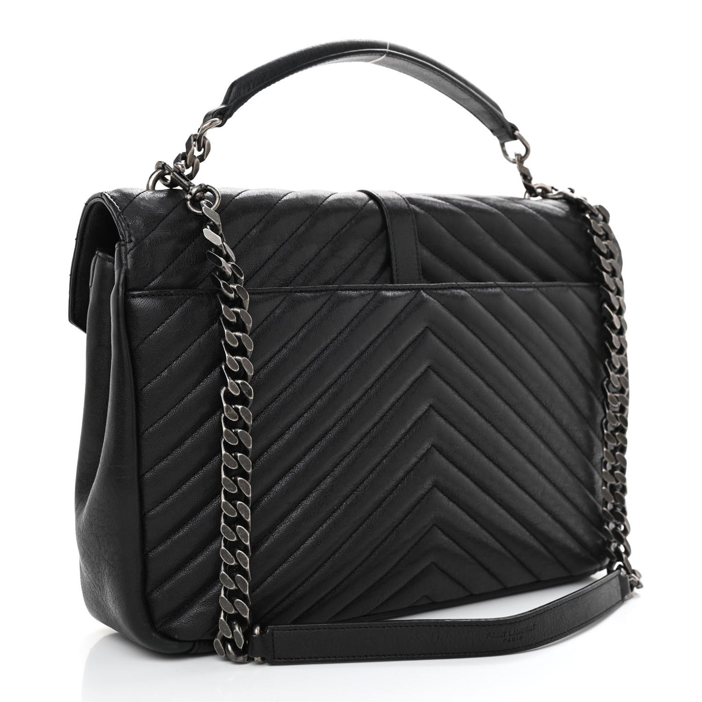 Sheepskin Matelasse Chevron Monogram Large College Satchel Black