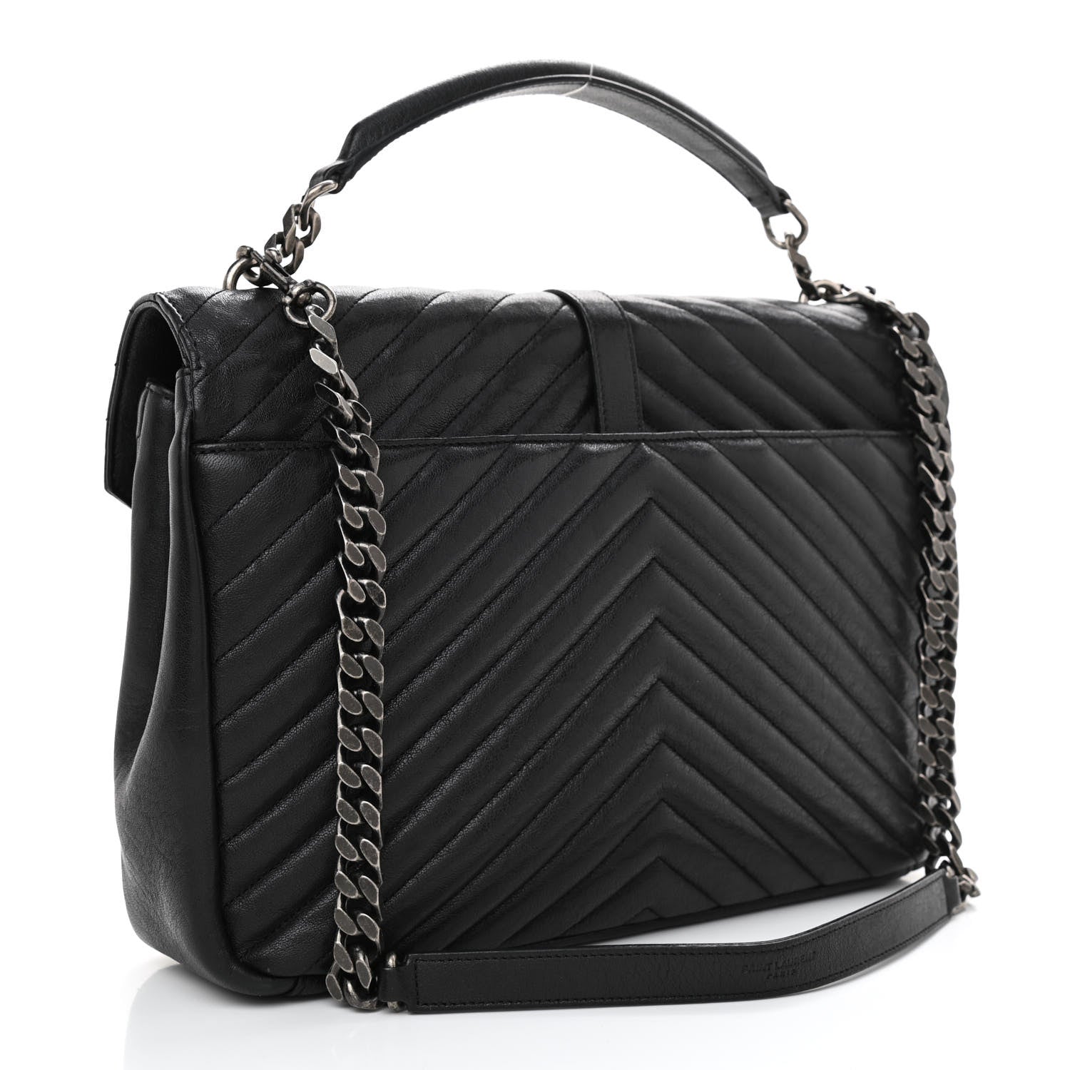 Saint Laurent Sheepskin Matelasse Chevron Monogram Large College Satchel Black 3 of 9
