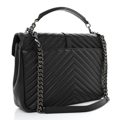 Saint Laurent Sheepskin Matelasse Chevron Monogram Large College Satchel Black 3 of 9