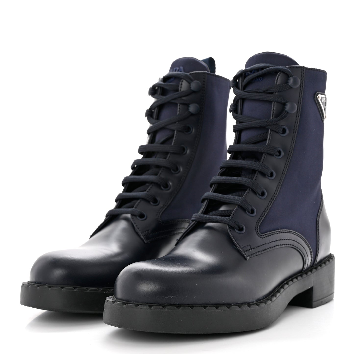 Spazzolato Re-Nylon Metal Triangle Logo Womens 50mm Combat Boots 39 Bleu