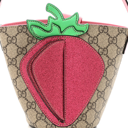 Gucci GG Supreme Monogram 3-D Strawberry Childrens Bucket Tote Beige Ebony Lotus Pink Fuxia Emerald 8 of 12