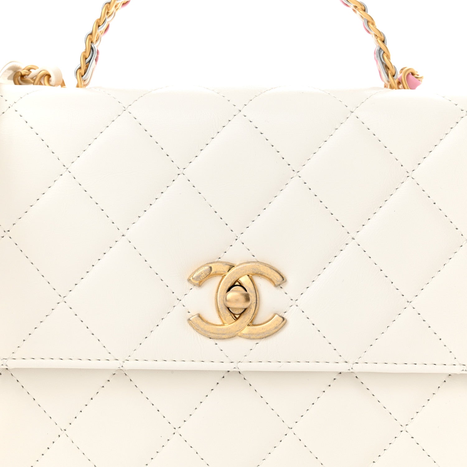 Chanel Shiny Calfskin Quilted Small Chain Top Handle Flap White 8 of 11