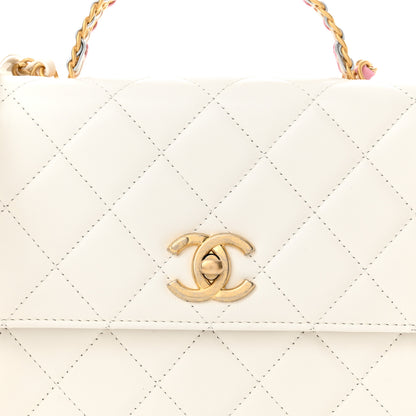 Chanel Shiny Calfskin Quilted Small Chain Top Handle Flap White 8 of 11