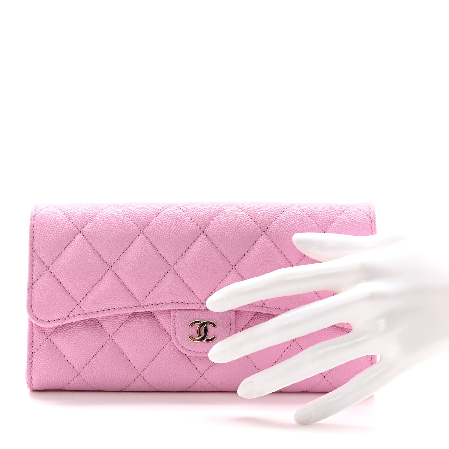 Caviar Quilted Large Gusset Flap Wallet Lilac