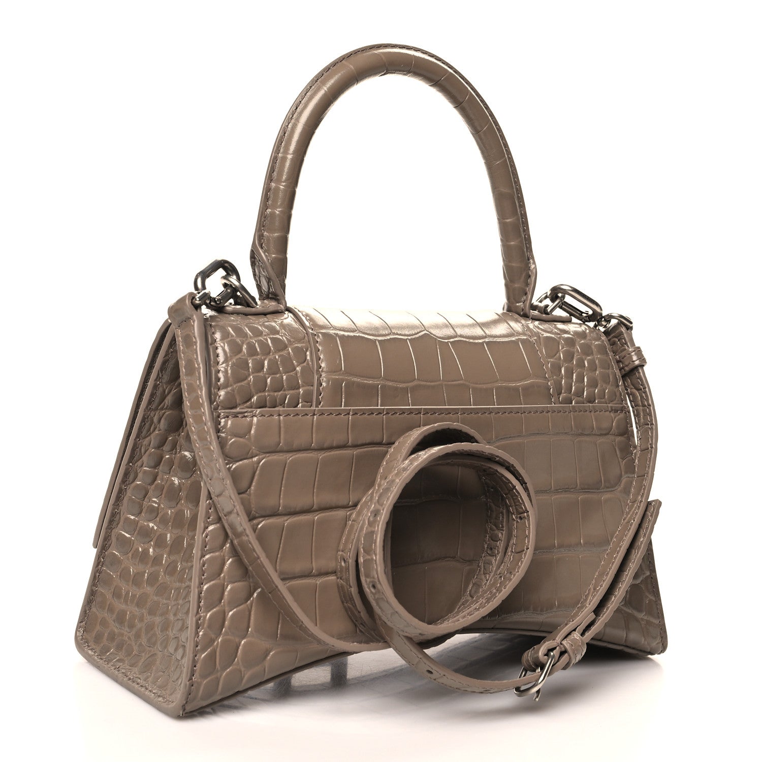 Balenciaga Shiny Calfskin Crocodile Embossed Small Hourglass Top Handle Bag Mink Grey 3 of 12