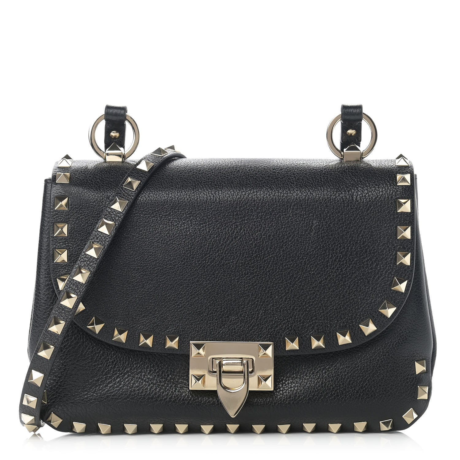 Valentino Garavani Pebbled Calfskin Small Rockstud Flap Crossbody Bag Black 1 of 10