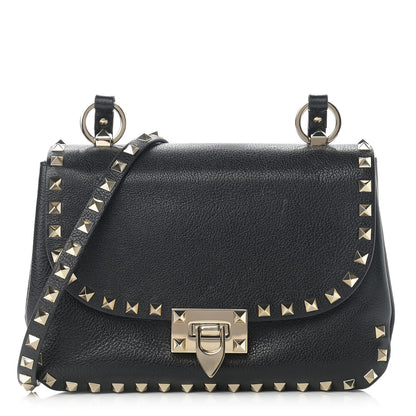 Valentino Garavani Pebbled Calfskin Small Rockstud Flap Crossbody Bag Black 1 of 10