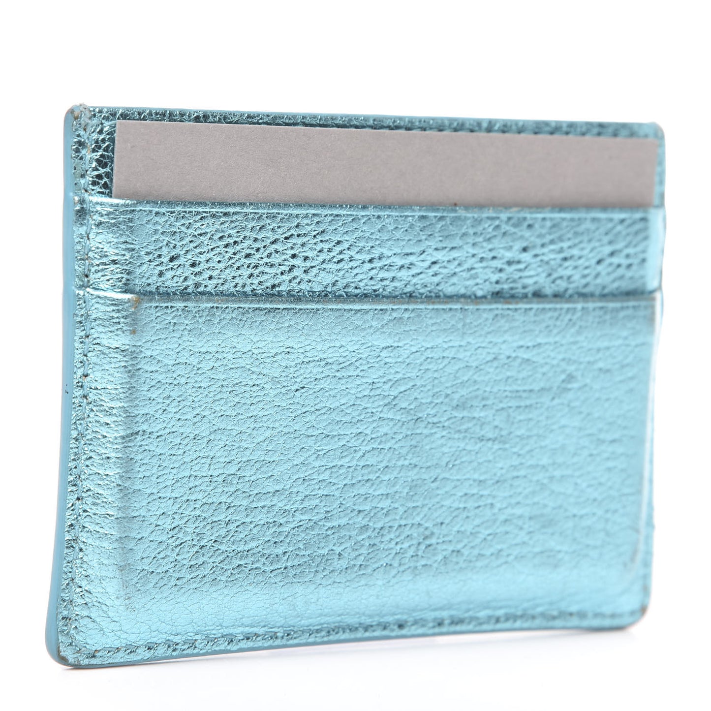 Metallic Goatskin Logo Everyday Multi Card Case Turquoise Black