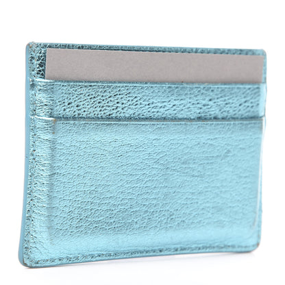 Balenciaga Metallic Goatskin Logo Everyday Multi Card Case Turquoise Black 3 of 10