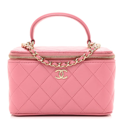 Chanel Lambskin Quilted Small Top Handle Vanity Case With Chain Dark Pink 1 of 10