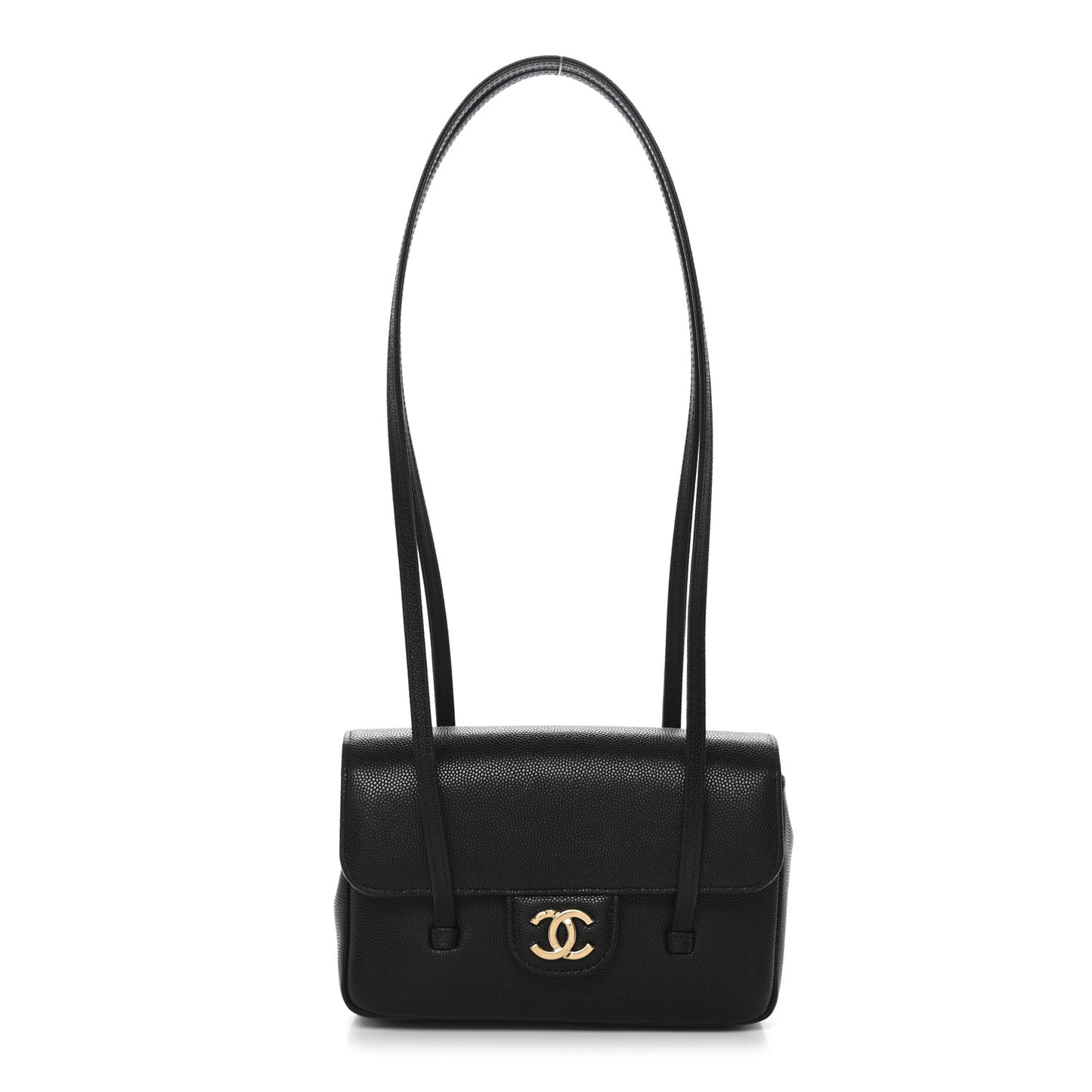 Shiny Caviar Mini Preppy Coco Shoulder Bag Black