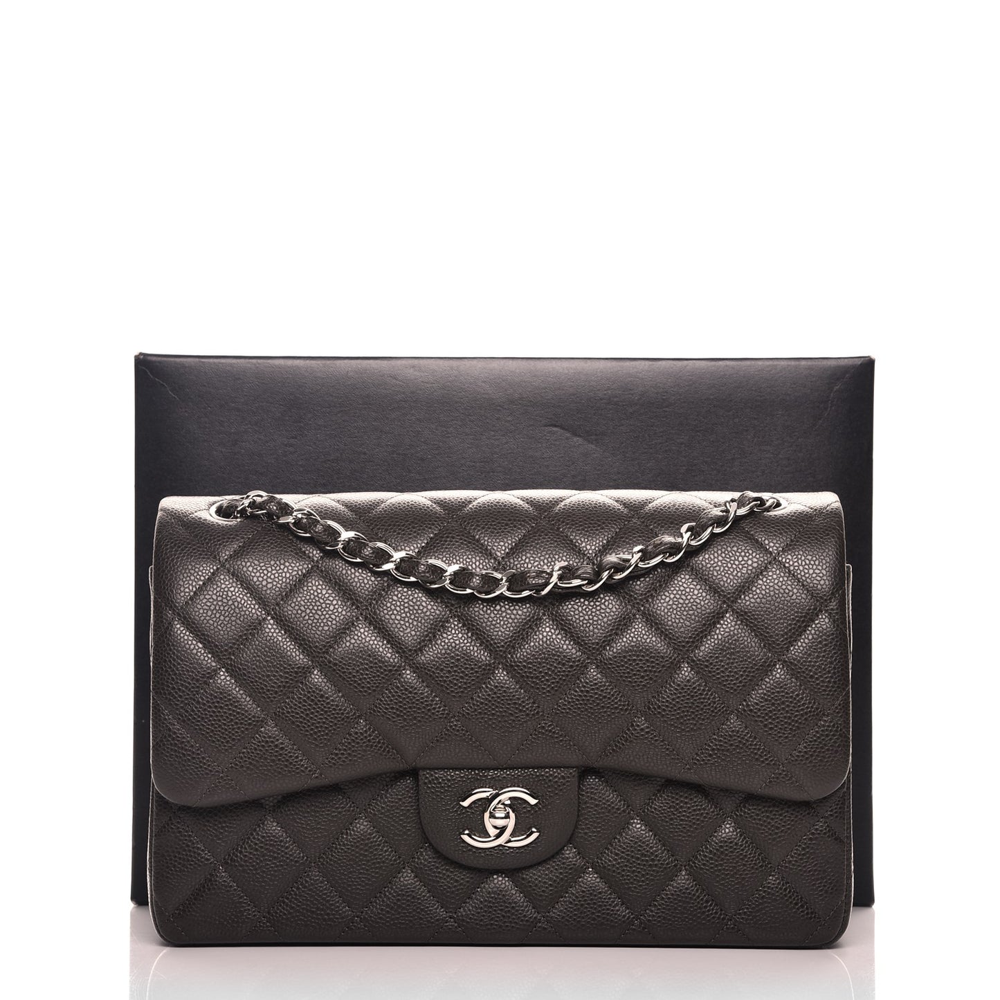 Caviar Quilted Jumbo Double Flap Dark Brown