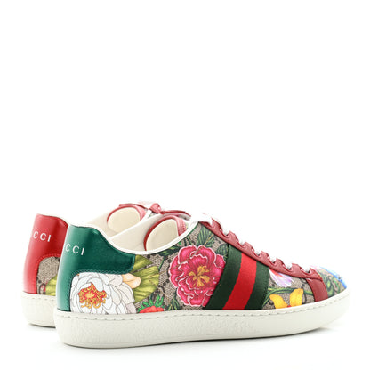 Gucci GG Supreme Monogram Flora Web Womens Ace Sneakers 35 Beige Multicolor Rosso 4 of 9