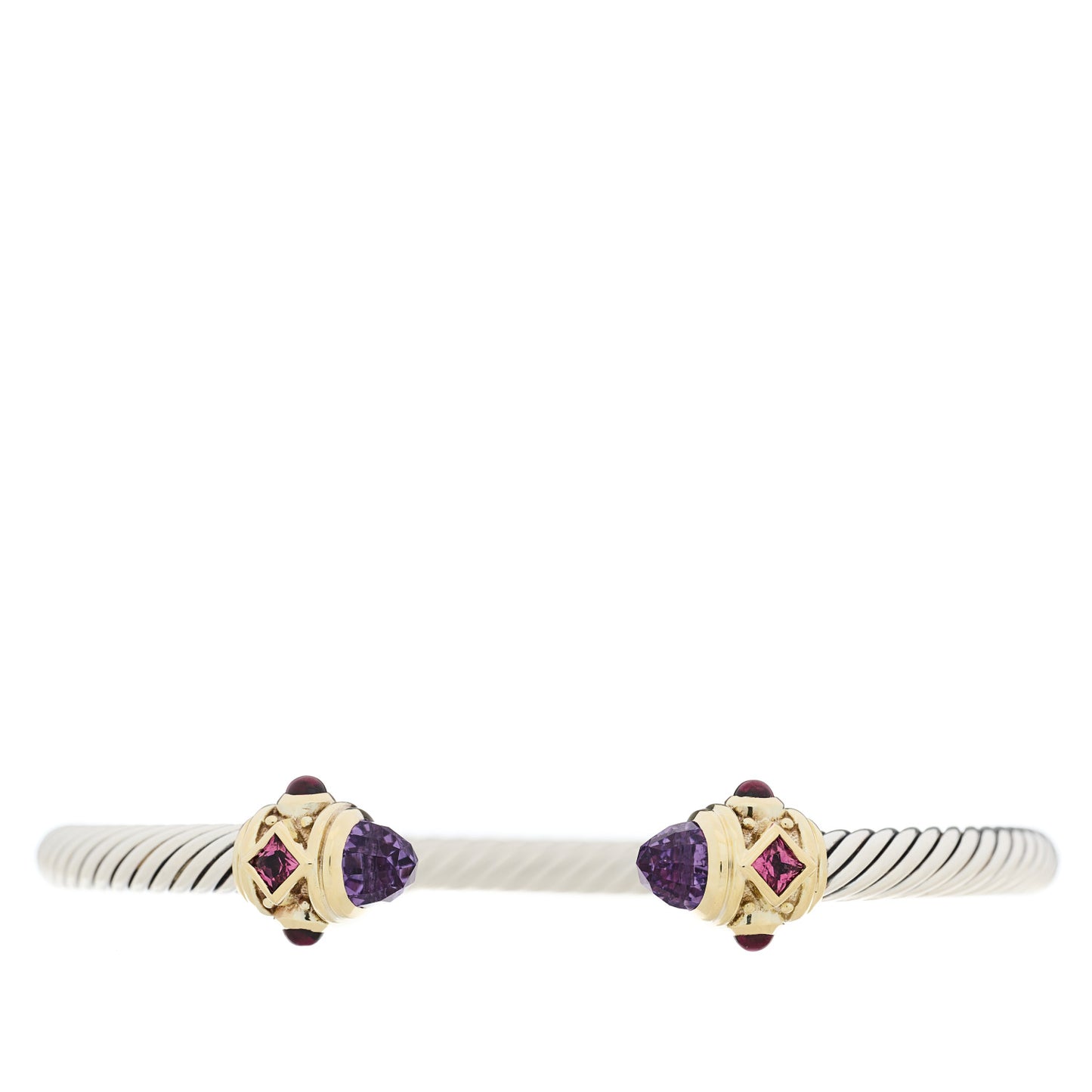 Sterling Silver 14K Yellow Gold Amethyst Tourmaline Rhodolite 5mm Cable Renaissance Bracelet