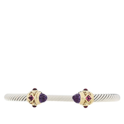 David Yurman Sterling Silver 14K Yellow Gold Amethyst Tourmaline Rhodolite 5mm Cable Renaissance Bracelet 1 of 3