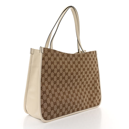 Gucci Monogram New Sakai Calfskin Lux Horsebit 1955 Tote Beige Ebony Mystic White 3 of 8