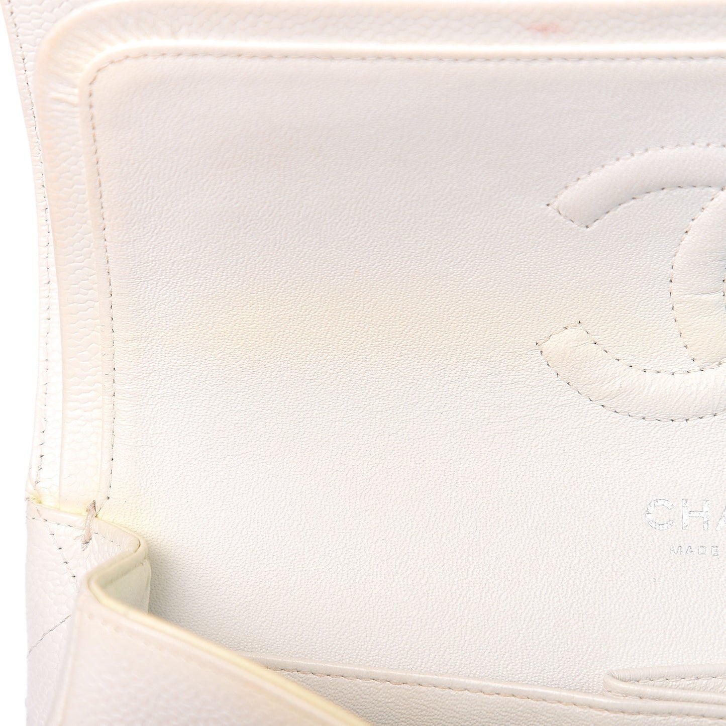 Caviar Quilted Medium Double Flap White
