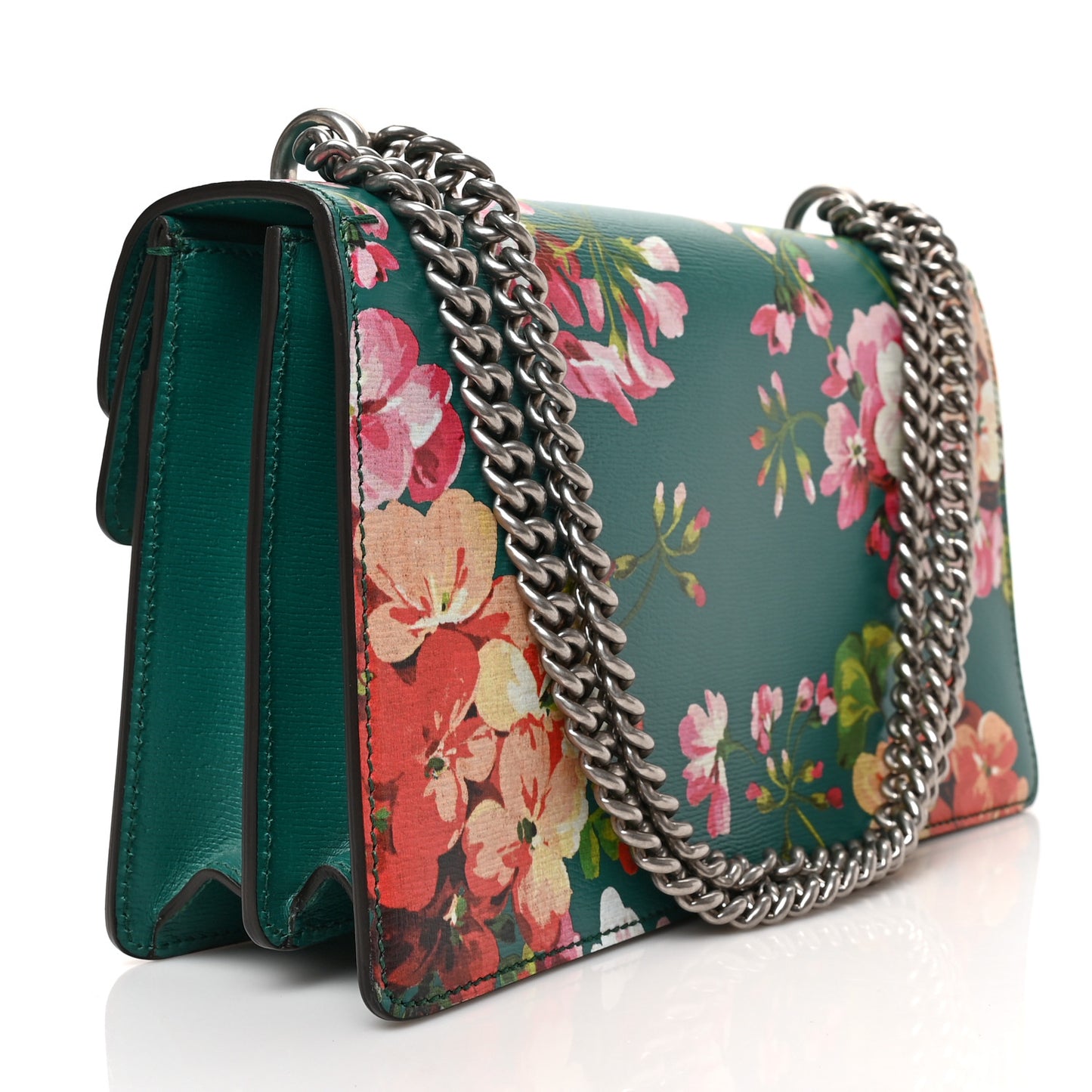 Calfskin Blooms Print Small Dionysus Shoulder Bag Bright Emerald Multicolor