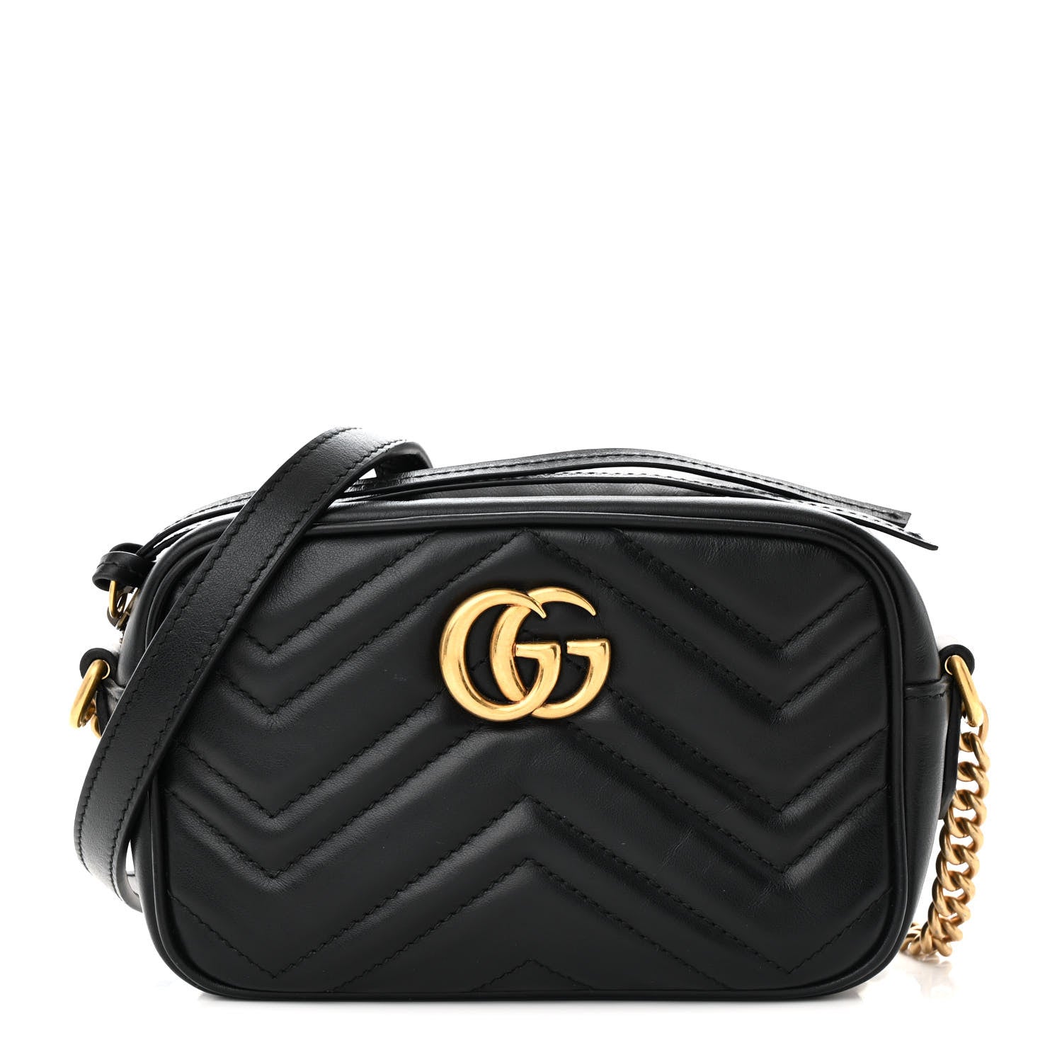 Gucci Calfskin Matelasse Mini GG Marmont Chain Shoulder Bag Black 1 of 13