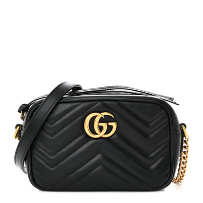 Gucci Calfskin Matelasse Mini GG Marmont Chain Shoulder Bag Black 1 of 13