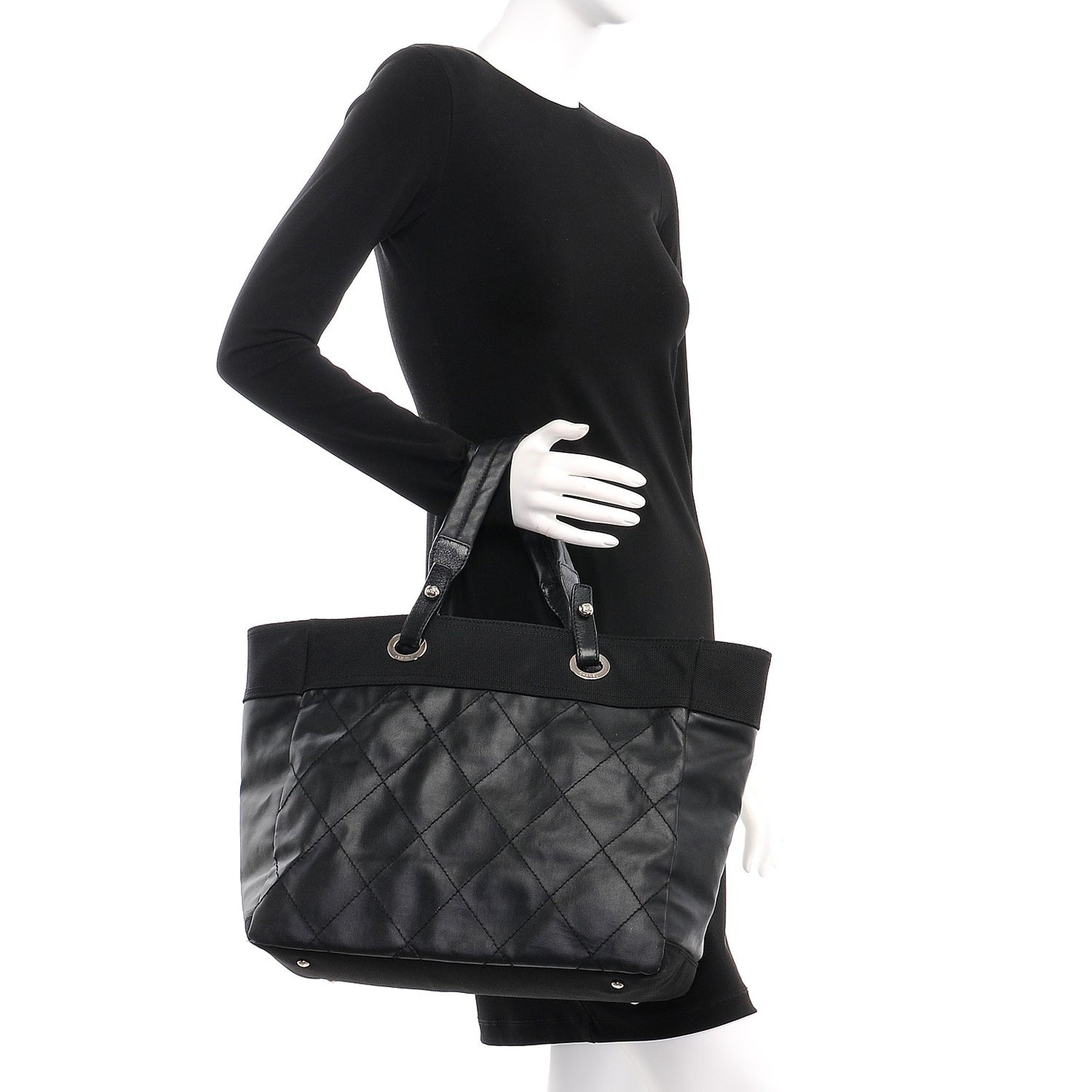 Coated Canvas Large Paris Biarritz Tote Black