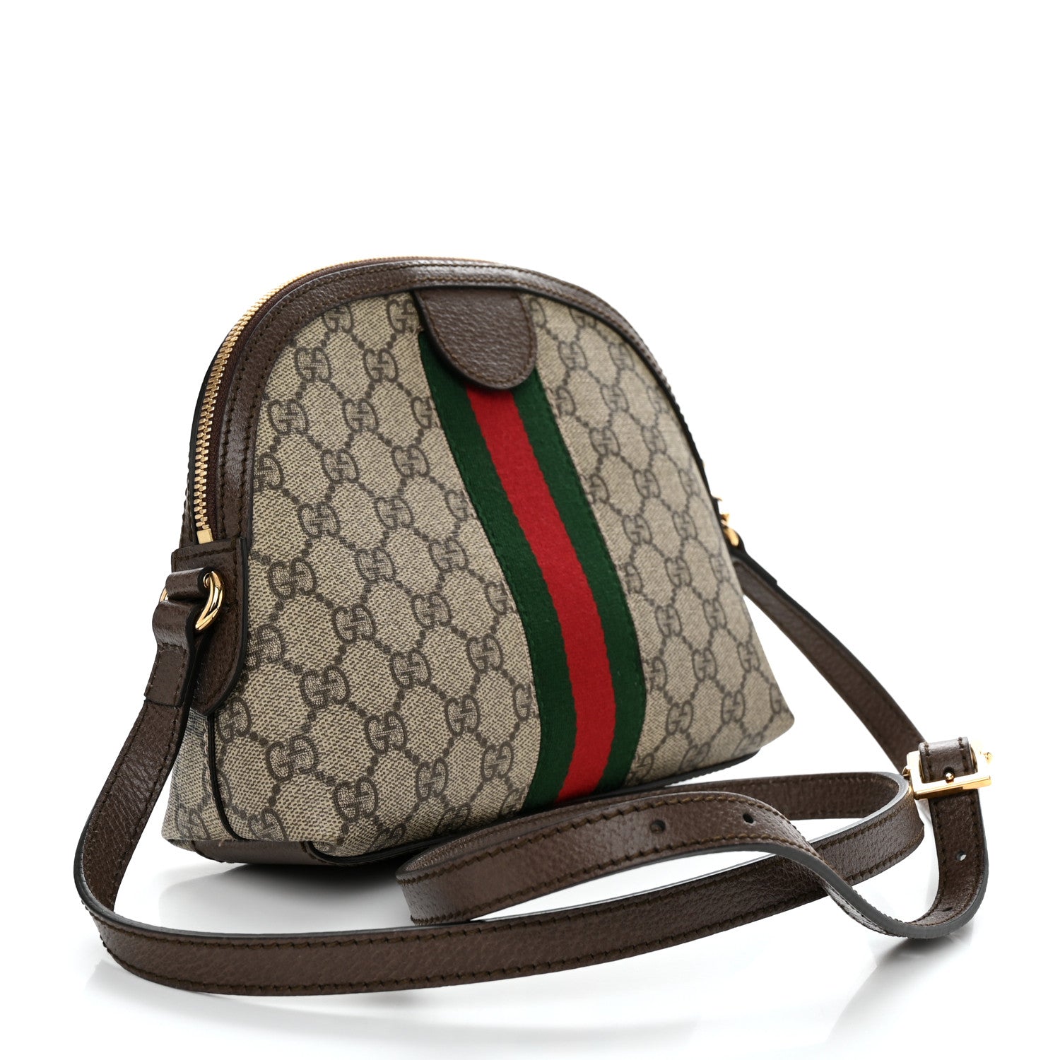 Gucci GG Supreme Monogram Textured Dollar Calfskin Web Small Ophidia Dome Shoulder Bag Beige Ebony New Acero 2 of 10