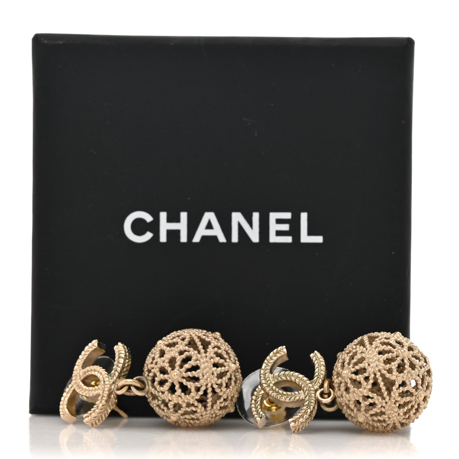 Chanel Metal CC Ornate Ball Drop Earrings Gold 6 of 6