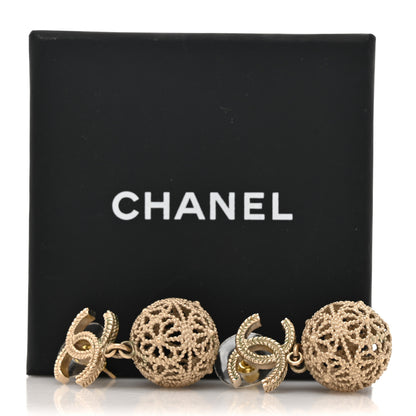 Chanel Metal CC Ornate Ball Drop Earrings Gold 6 of 6
